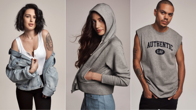 Rumer Willis (daughter of Demi Moore and Bruce Willis), Lizzy Jagger (daughter of Mick Jagger and Jerry Hall), and Evan Ross (son of Diana Ross and Arne Næss Jr.) for Gap’s “Generation Gap” campaign.